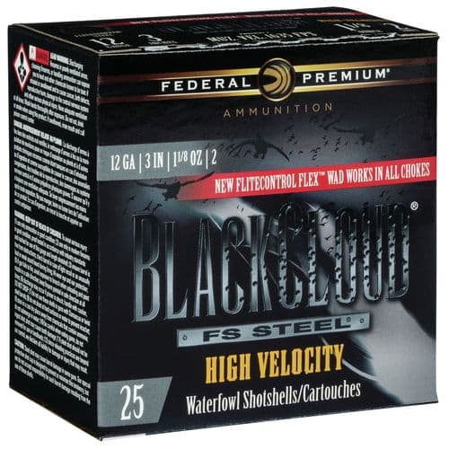 Federal PWBXH1432 Black Cloud FS High Velocity 12 Gauge 3" 1 1/8 oz 2 Shot 25 Per Box Federal PWBXH1432 Black Cloud FS High Velocity 12 Gauge 3" 1 1/8 oz 2 Shot 25 Per Box
