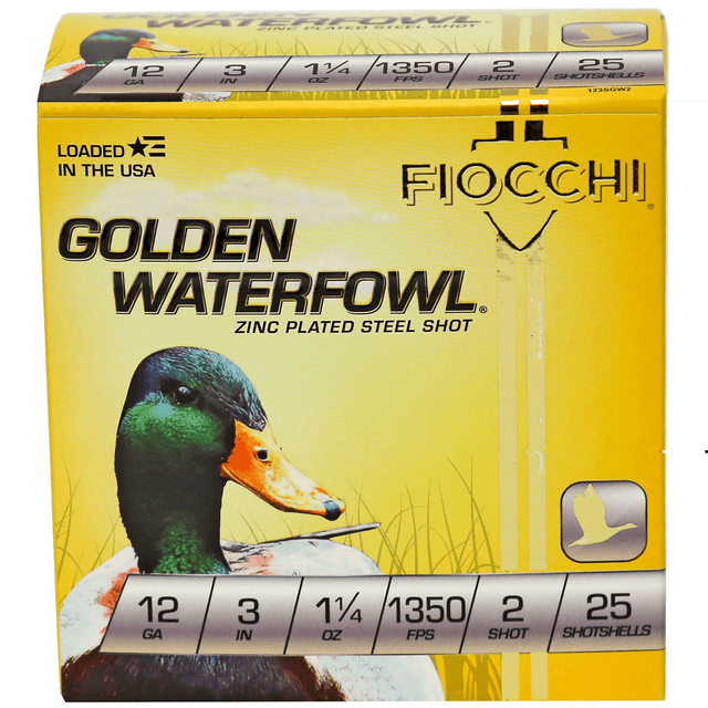Fiocchi 123SGW2 Golden Waterfowl 12 Gauge 3" 1 1/4 oz 2 Shot 25 Per Box Fiocchi 123SGW2 Golden Waterfowl 12 Gauge 3" 1 1/4 oz 2 Shot 25 Per Box