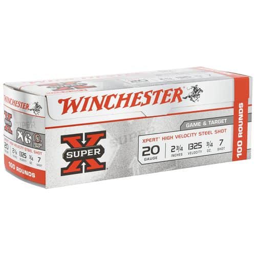 Winchester Ammo Super X Xpert High Velocity 20 Gauge 2.75" 3/4 oz 7 Shot 100 Per Bx/ 2 Case Value Pack - WE20GTVP7 Winchester Ammo Super X Xpert High Velocity 20 Gauge 2.75" 3/4 oz 7 Shot 100 Per Bx/ 2 Case Value Pack - WE20GTVP7
