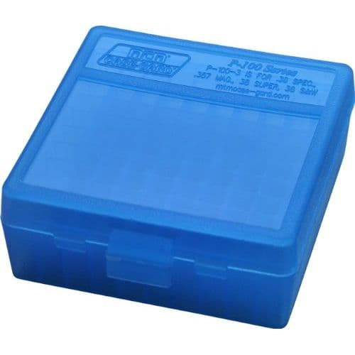 MTM Case-Gard P-100-44 Handgun Ammo Box for 100 Rounds of .41-.45 Cal Ammo - Blue MTM Case-Gard P-100-44 Handgun Ammo Box for 100 Rounds of .41-.45 Cal Ammo - Blue