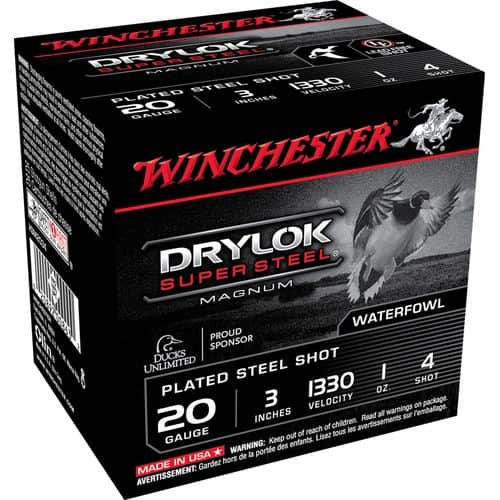 Winchester Ammo XSM2034 Drylock Super Steel Magnum 20 Gauge 3" 1 oz 4 Shot 25 Bx/ 10 Cs Winchester Ammo XSM2034 Drylock Super Steel Magnum 20 Gauge 3" 1 oz 4 Shot 25 Bx/ 10 Cs