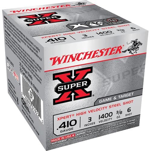 Winchester Ammo Super X Xpert High Velocity 410 Gauge 3" 3/8 oz 6 Shot 25 Per Bx/ 10 Case - WE413GT6 Winchester Ammo Super X Xpert High Velocity 410 Gauge 3" 3/8 oz 6 Shot 25 Per Bx/ 10 Case - WE413GT6