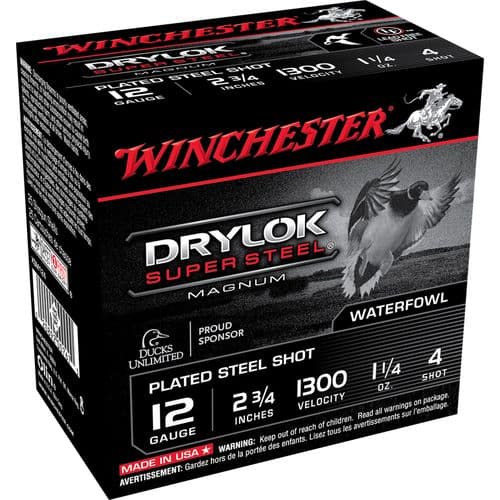 Winchester Ammo XSM124 Drylock Super Steel Magnum 12 Gauge 2.75" 1 1/4 oz 4 Shot 25 Bx/ 10 Cs Winchester Ammo XSM124 Drylock Super Steel Magnum 12 Gauge 2.75" 1 1/4 oz 4 Shot 25 Bx/ 10 Cs