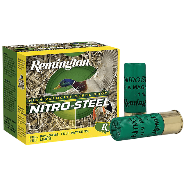 Remington Ammunition 20864 Nitro-Steel High Velocity 12 Gauge 3" 1 3/8 oz 4 Shot 25 Per Box Remington Ammunition 20864 Nitro-Steel High Velocity 12 Gauge 3" 1 3/8 oz 4 Shot 25 Per Box