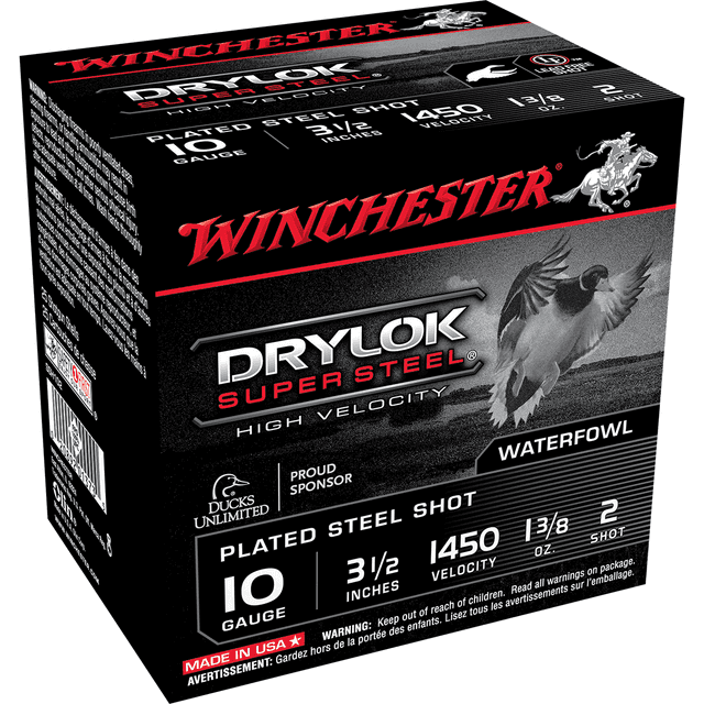 Winchester Ammo SSH102 Drylok Super Steel High Velocity 10 Gauge 3.50" 1 3/8 oz 2 Shot 25 Per Box Winchester Ammo SSH102 Drylok Super Steel High Velocity 10 Gauge 3.50" 1 3/8 oz 2 Shot 25 Per Box