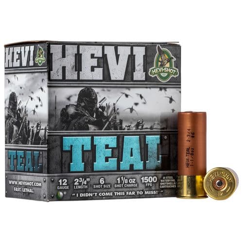 HEVI-Shot HS61226 Hevi-Teal 12 Gauge 2.75" 1 1/8 oz 6 Shot 25 Bx/ 10 Cs HEVI-Shot HS61226 Hevi-Teal 12 Gauge 2.75" 1 1/8 oz 6 Shot 25 Bx/ 10 Cs