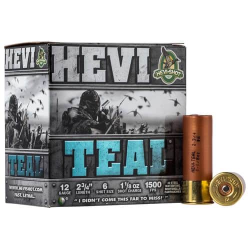 HEVI-Shot HS61226 Hevi-Teal 12 Gauge 2.75" 1 1/8 oz 6 Shot 25 Bx/ 10 Cs HEVI-Shot HS61226 Hevi-Teal 12 Gauge 2.75" 1 1/8 oz 6 Shot 25 Bx/ 10 Cs