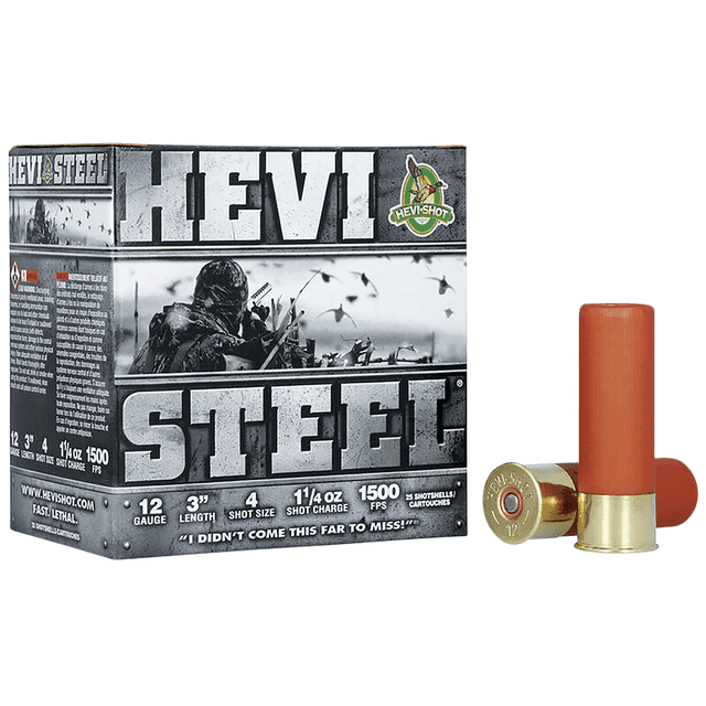 HEVI-Shot HS60004 Hevi-Steel 12 Gauge 3" 1 1/4 oz 4 Shot 25 Bx/ 10 Cs HEVI-Shot HS60004 Hevi-Steel 12 Gauge 3" 1 1/4 oz 4 Shot 25 Bx/ 10 Cs