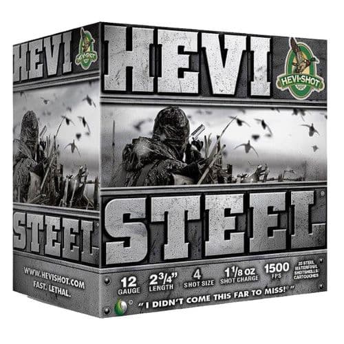 HEVI-Shot HS61224 Hevi-Steel 12 Gauge 2.75" 1-1/8 oz 4 Shot 25 Bx/ 10 Cs HEVI-Shot HS61224 Hevi-Steel 12 Gauge 2.75" 1-1/8 oz 4 Shot 25 Bx/ 10 Cs