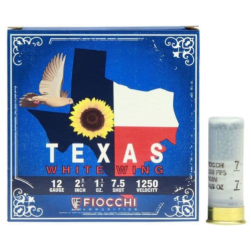 Fiocchi 20TWW75 Texas White Wing Dove Loads 20 Gauge 2.75" 7/8 oz 7.5 Shot 25 Bx/ 10 Cs Fiocchi 20TWW75 Texas White Wing Dove Loads 20 Gauge 2.75" 7/8 oz 7.5 Shot 25 Bx/ 10 Cs