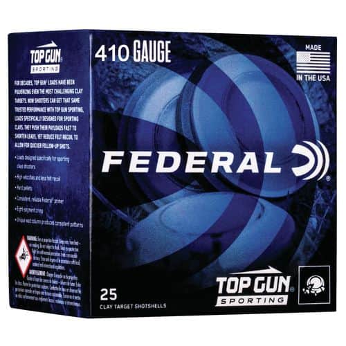 Federal TGS4121475 Top Gun Sporting 410 Gauge 2.50" 1/2 oz 7.5 Shot 25 Bx/ 10 Cs Federal TGS4121475 Top Gun Sporting 410 Gauge 2.50" 1/2 oz 7.5 Shot 25 Bx/ 10 Cs