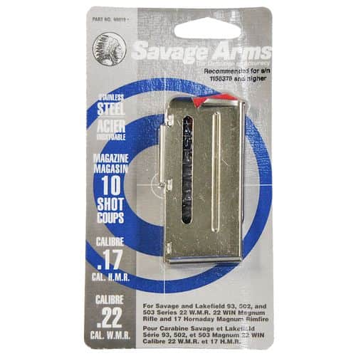 Savage Arms 90019 OEM Stainless Detachable 10rd for 17 HMR, 22 WMR Savage 93 Series Savage Arms 90019 OEM Stainless Detachable 10rd for 17 HMR, 22 WMR Savage 93 Series