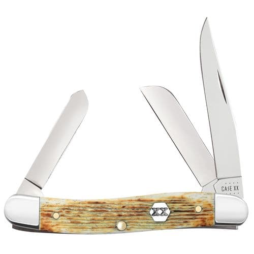 Case 36721 Stockman Medium Folding Clip/Sheepsfoot/Spey Plain Tru-Sharp SS Blade Barnboard Jigged Burnt Cream Bone Handle Case 36721 Stockman Medium Folding Clip/Sheepsfoot/Spey Plain Tru-Sharp SS Blade Barnboard Jigged Burnt Cream Bone Handle