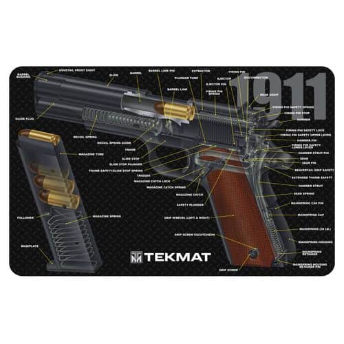 TekMat TEKR171911CA Original Cleaning Mat Black Thermoplastic Fiber Top with White Letters & 1911 3D Cutaway 11" x 17" TekMat TEKR171911CA Original Cleaning Mat Black Thermoplastic Fiber Top with White Letters & 1911 3D Cutaway 11" x 17"
