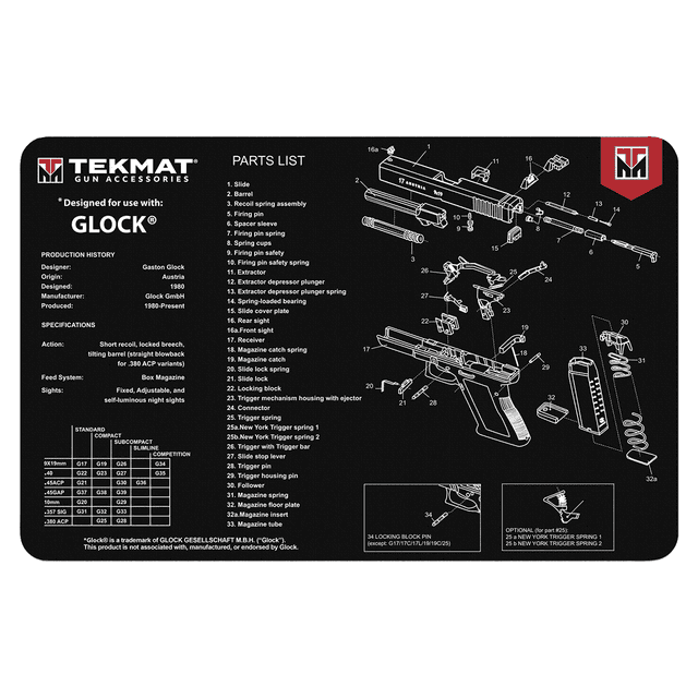 TekMat Original Cleaning Mat Glock Parts Diagram 11" x 17" TekMat Original Cleaning Mat Glock Parts Diagram 11" x 17"