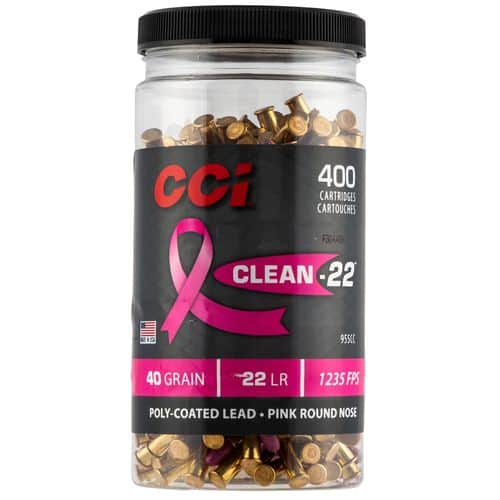 CCI 955CC Clean-22 22 LR 40 gr Lead Round Nose Poly-Coated 400 Bx/ 8 Cs (Pink) CCI 955CC Clean-22 22 LR 40 gr Lead Round Nose Poly-Coated 400 Bx/ 8 Cs (Pink)