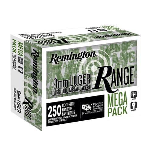 Remington Ammunition R23975 Range 9mm Luger 115 gr Full Metal Jacket (FMJ) 250 Bx/ 4 Cs Remington Ammunition R23975 Range 9mm Luger 115 gr Full Metal Jacket (FMJ) 250 Bx/ 4 Cs