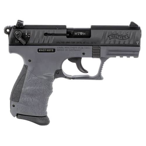 Walther Arms 5120365 P22 *CA Compliant 22 LR 3.42" 10+1 Tungsten Gray Polymer Frame Black Steel Slide Black Polymer Grip Walther Arms 5120365 P22 *CA Compliant 22 LR 3.42" 10+1 Tungsten Gray Polymer Frame Black Steel Slide Black Polymer Grip