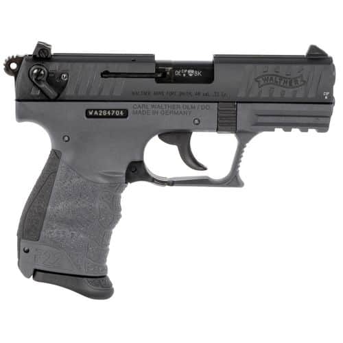 Walther Arms 5120765 P22 Q 22 LR 3.42" 10+1 Tungsten Gray Polymer Frame Black Steel Slide Black Interchangeable Backstrap Grip Walther Arms 5120765 P22 Q 22 LR 3.42" 10+1 Tungsten Gray Polymer Frame Black Steel Slide Black Interchangeable Backstrap Grip