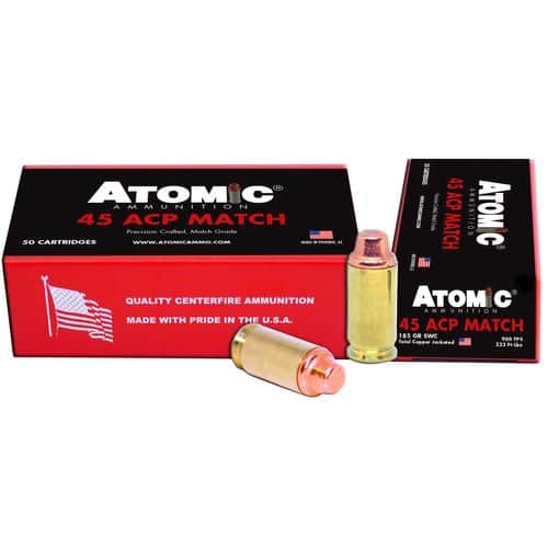 Atomic 448 Match 45 ACP 185 gr Semi Wadcutter (SWC) 50 Bx/ 10 Cs Atomic 448 Match 45 ACP 185 gr Semi Wadcutter (SWC) 50 Bx/ 10 Cs