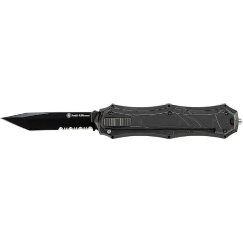 Smith & Wesson OTF Assist, Finger Actuator, Black 40% Serrated Tanto Blade Smith & Wesson OTF Assist, Finger Actuator, Black 40% Serrated Tanto Blade
