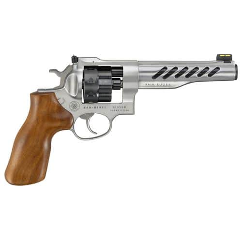 Ruger 5066 Super GP100 9mm Luger 8rd 6" Black PVD Cylinder Satin Stainless Steel Hogue Hardwood Grip Ruger 5066 Super GP100 9mm Luger 8rd 6" Black PVD Cylinder Satin Stainless Steel Hogue Hardwood Grip