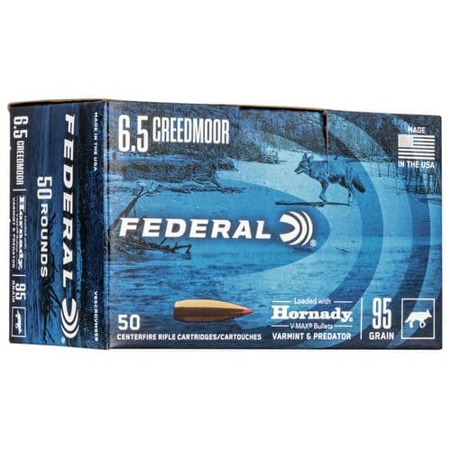 Federal V65CRDVM95B Varmint & Predator 6.5 Creedmoor 95 gr Hornady V-Max (VMX) 50 Bx/ 5 Cs (Bulk Package) Federal V65CRDVM95B Varmint & Predator 6.5 Creedmoor 95 gr Hornady V-Max (VMX) 50 Bx/ 5 Cs (Bulk Package)