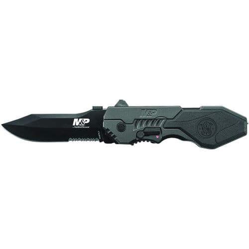 Smith & Wesson Large Military & Police M.A.G.I.C. Assisted Opening Liner Lock Folding Knife Partially Serrated Drop Point Blade with Aluminum Handle Smith & Wesson Large Military & Police M.A.G.I.C. Assisted Opening Liner Lock Folding Knife Partially Serrated Drop Point Blade with Aluminum Handle
