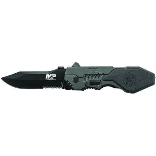 Smith & Wesson Large Military & Police M.A.G.I.C. Assisted Opening Liner Lock Folding Knife Partially Serrated Drop Point Blade with Aluminum Handle Smith & Wesson Large Military & Police M.A.G.I.C. Assisted Opening Liner Lock Folding Knife Partially Serrated Drop Point Blade with Aluminum Handle