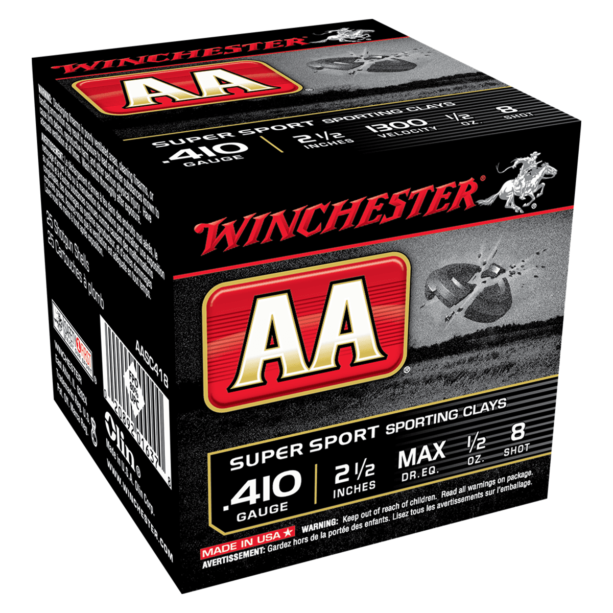 Winchester Ammo AA Sporting Clay 410 Gauge 2.50" 1/2 oz 8 Shot - AASC418VP Winchester Ammo AA Sporting Clay 410 Gauge 2.50" 1/2 oz 8 Shot - AASC418VP