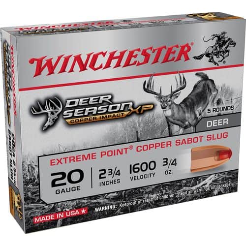 Winchester Ammo X20DSLF Deer Season XP Copper Impact 20 Gauge 2.75" 1 oz Sabot Slug Shot 5 Bx/ 20 Cs Winchester Ammo X20DSLF Deer Season XP Copper Impact 20 Gauge 2.75" 1 oz Sabot Slug Shot 5 Bx/ 20 Cs