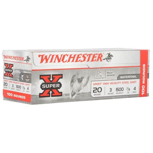 Winchester Ammo Super X Xpert High Velocity 20 Gauge 3" 7/8 oz 4 Shot 100 Per Bx/ 2 Case Value Pack - WEX2034VP Winchester Ammo Super X Xpert High Velocity 20 Gauge 3" 7/8 oz 4 Shot 100 Per Bx/ 2 Case Value Pack - WEX2034VP