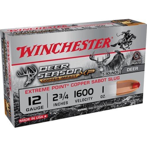 Winchester Ammo X12DSLF Deer Season XP Copper Impact 12 Gauge 2.75" 1 oz Sabot Slug Shot 5 Bx/ 20 Cs Winchester Ammo X12DSLF Deer Season XP Copper Impact 12 Gauge 2.75" 1 oz Sabot Slug Shot 5 Bx/ 20 Cs
