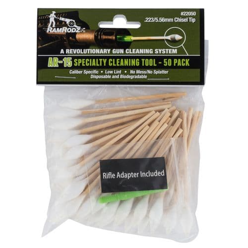 RamRodz 22050 Chisel Tip Specialty Cleaning Tool 223 Rem,5.56x45mm NATO Cotton Top w/Bamboo Handle 50 Per Pack RamRodz 22050 Chisel Tip Specialty Cleaning Tool 223 Rem,5.56x45mm NATO Cotton Top w/Bamboo Handle 50 Per Pack