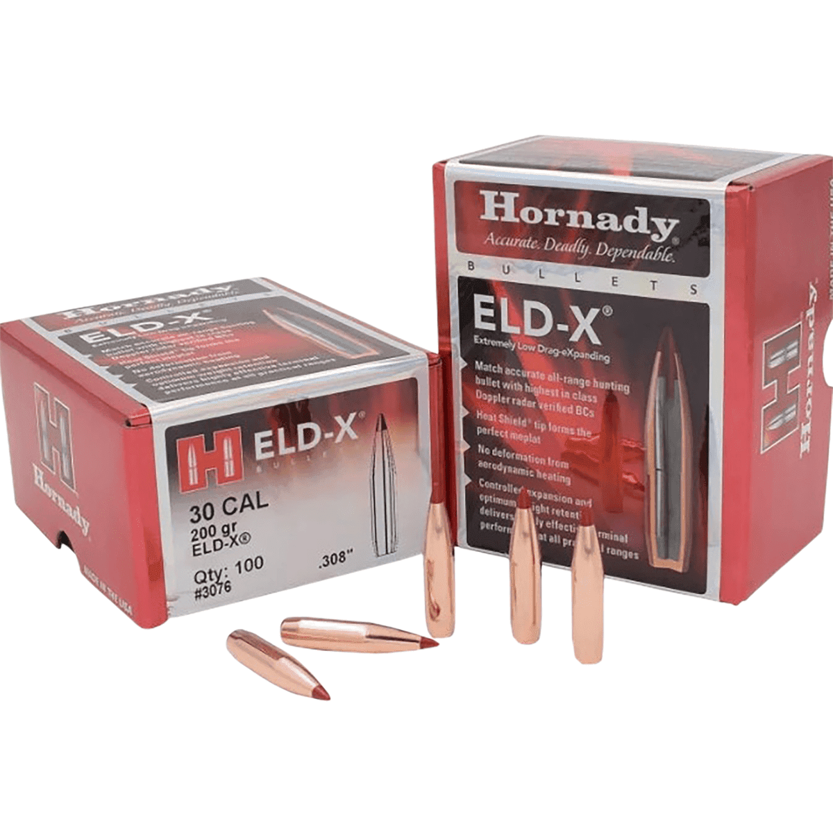 Hornady 3076 ELD-X 30 Cal .308 200 gr Extremely Low Drag eXpanding 100 Per Box Hornady 3076 ELD-X 30 Cal .308 200 gr Extremely Low Drag eXpanding 100 Per Box