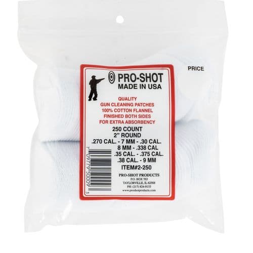 Pro-Shot 2-250 Cleaning Patches Cotton 2" 250 Per Pack .270-.38 Pro-Shot 2-250 Cleaning Patches Cotton 2" 250 Per Pack .270-.38