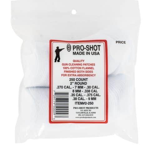 Pro-Shot 2-250 Cleaning Patches Cotton 2" 250 Per Pack .270-.38 Pro-Shot 2-250 Cleaning Patches Cotton 2" 250 Per Pack .270-.38
