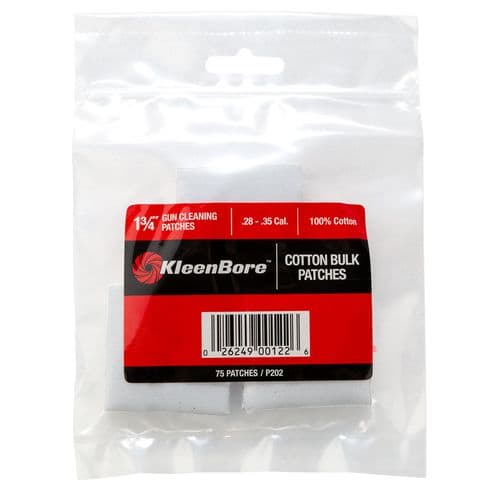 Kleen-Bore P202 Super Shooter Cleaning Patches 28-35 Cal 1 3/4" Square Cotton 75 Per Bag Kleen-Bore P202 Super Shooter Cleaning Patches 28-35 Cal 1 3/4" Square Cotton 75 Per Bag