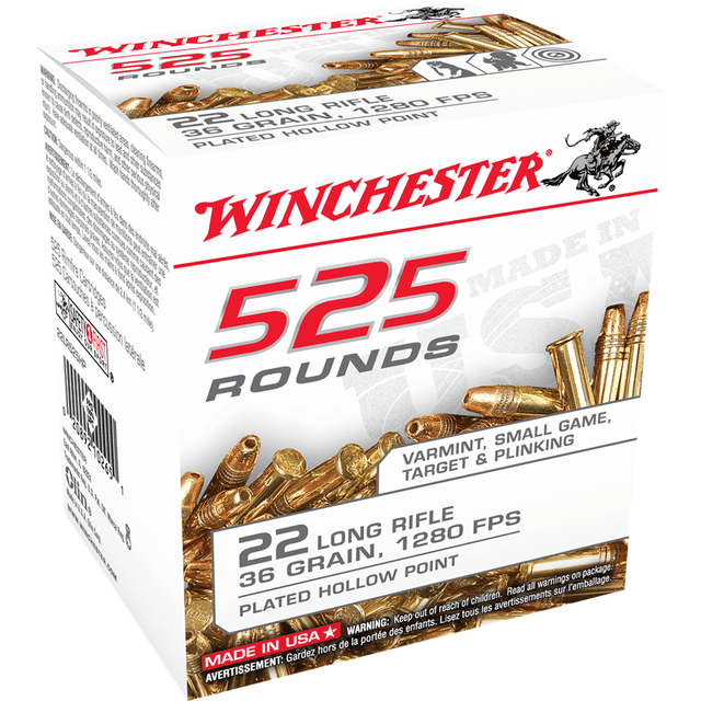 Winchester Ammo 22LR525HP USA 22 LR 36 gr Copper Plated Hollow Point (CPHP) 525 Bx (Bulk) Winchester Ammo 22LR525HP USA 22 LR 36 gr Copper Plated Hollow Point (CPHP) 525 Bx (Bulk)