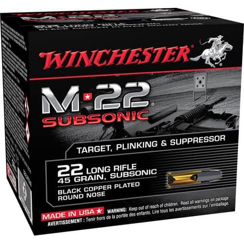 Winchester Ammo S22LRTSU8 M-22 Subsonic 22 LR 45 gr Black Copper Plated Round Nose 800 Bx/2 Cs (Bulk) Winchester Ammo S22LRTSU8 M-22 Subsonic 22 LR 45 gr Black Copper Plated Round Nose 800 Bx/2 Cs (Bulk)