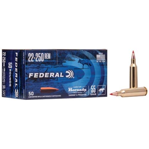 Federal V22250VM2B Varmint & Predator 22-250 Rem 55 gr Hornady V-Max (VMX) 50 Bx/ 10 Cs (Bulk) Federal V22250VM2B Varmint & Predator 22-250 Rem 55 gr Hornady V-Max (VMX) 50 Bx/ 10 Cs (Bulk)