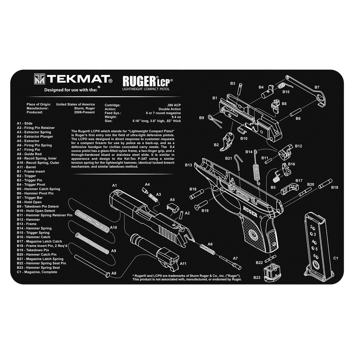 TekMat Original Cleaning Mat Ruger LC9 Parts Diagram 11" x 17" TekMat Original Cleaning Mat Ruger LC9 Parts Diagram 11" x 17"