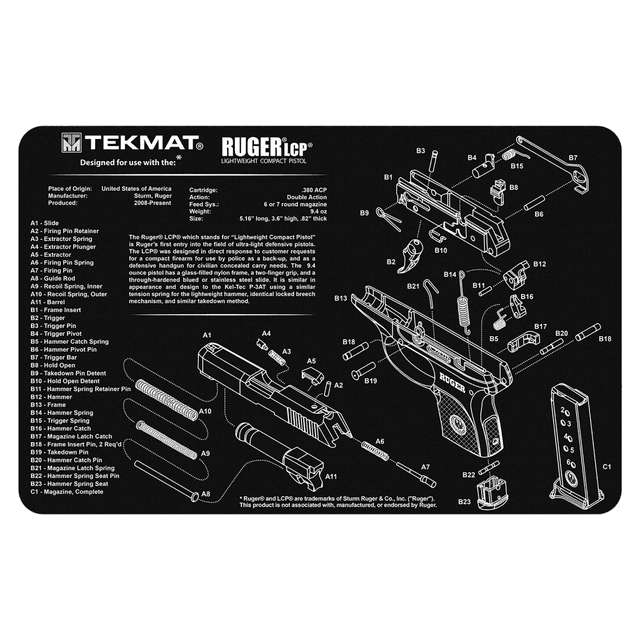 TekMat Original Cleaning Mat Ruger LC9 Parts Diagram 11" x 17" TekMat Original Cleaning Mat Ruger LC9 Parts Diagram 11" x 17"