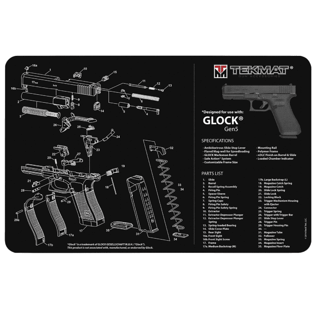 TekMat Original Cleaning Mat featuring Glock Gen 5 Parts Diagram 11" x 17" TekMat Original Cleaning Mat featuring Glock Gen 5 Parts Diagram 11" x 17"