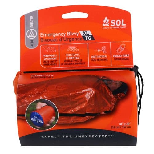 Survive Outdoors Longer 01401139 SOL Emergency Bivvy Water/Wind Proof Orange XL 84" x 60" Survive Outdoors Longer 01401139 SOL Emergency Bivvy Water/Wind Proof Orange XL 84" x 60"
