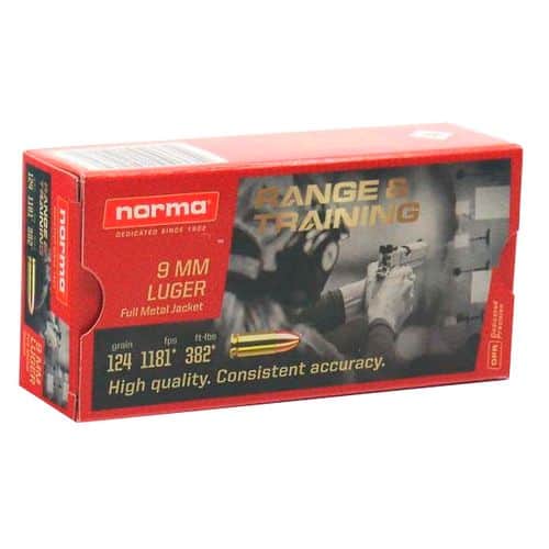 Norma Ammunition (RUAG) 620340050 Range and Training 9mm Luger 124 gr Full Metal Jacket (FMJ) 50 Bx/ 20 Cs Norma Ammunition (RUAG) 620340050 Range and Training 9mm Luger 124 gr Full Metal Jacket (FMJ) 50 Bx/ 20 Cs