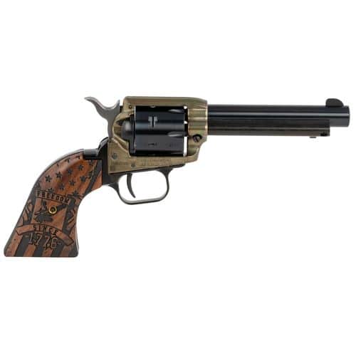 Heritage Mfg RR22CH4WBRN14 Rough Rider 22 LR 6rd 4.75" Black Barrel & Cylinder Case Hardened Frame with Wood Engraved Grip Heritage Mfg RR22CH4WBRN14 Rough Rider 22 LR 6rd 4.75" Black Barrel & Cylinder Case Hardened Frame with Wood Engraved Grip