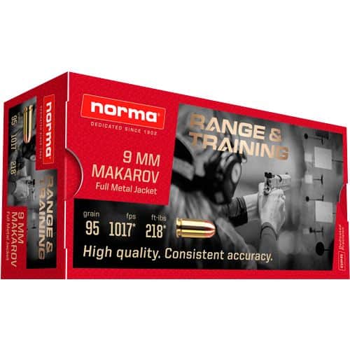 Norma Ammunition (RUAG) 620440050 Range and Training 9mm Makarov 95 gr Full Metal Jacket (FMJ) 50 Bx/ 20 Cs Norma Ammunition (RUAG) 620440050 Range and Training 9mm Makarov 95 gr Full Metal Jacket (FMJ) 50 Bx/ 20 Cs