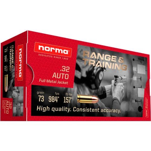 Norma Ammunition (RUAG) 620040050 Range and Training 32 ACP 73 gr Full Metal Jacket (FMJ) 50 Bx/ 20 Cs Norma Ammunition (RUAG) 620040050 Range and Training 32 ACP 73 gr Full Metal Jacket (FMJ) 50 Bx/ 20 Cs