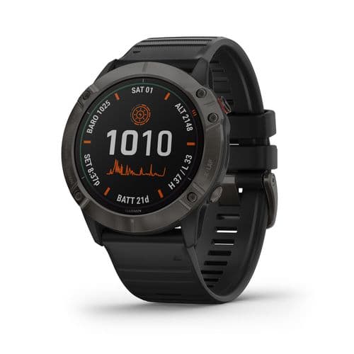 Garmin 0100215720 fenix 6X Pro Solar Watch Titanium Carbon Gray DLC w/Black Band iPhone/Android Garmin 0100215720 fenix 6X Pro Solar Watch Titanium Carbon Gray DLC w/Black Band iPhone/Android